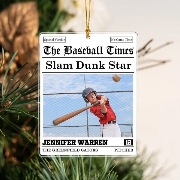 Personalised The Sport Times Newspaper Design Acrylic Ornament with Photo and Text Tree Decor Christmas Birthday Gift for Sports Lovers