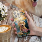 Personalized Faux Stained Glass Cat Dog Portrait Phone Case for iPhone with Name Birthday Anniversary Gift for Pet Owners