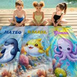 Personalizzato Mondo Sommerso Carino Cartoon Animali Marini Morbido Asciugatura Rapida Asciugamano da Spiaggia Sovradimensionato con Nome Festa Piscina Spiaggia Regalo di Compleanno per Bambini