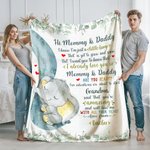 Personalized Baby Elephant Leaf Soft Blanket with Name and Title Nursery Decor Mother's Day Baby Shower Gift for New Grandparents Newborns Mom