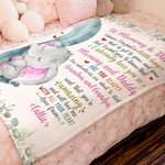 Personalized Baby Elephant Leaf Soft Blanket with Name and Title Nursery Decor Mother's Day Baby Shower Gift for New Grandparents Newborns Mom