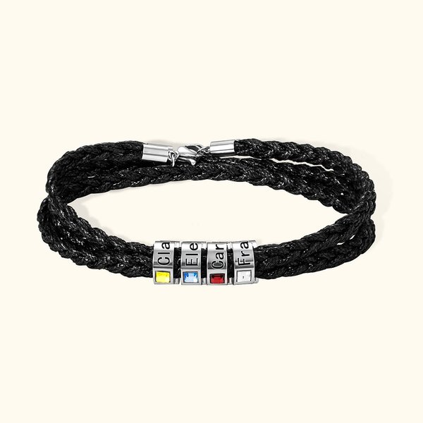 Bracciale personalizzato in pelle intrecciata con nome e pietra di nascita regalo ideale per compleanni e occasioni speciali per uomini