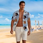 Personalised Tropical Palm 1-2 Face Photos Design Hawaiian Short-Sleeve Shirt Funny Summer Beach Party Birthday Gift for Men
