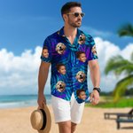 Personalised Tropical Palm 1-2 Face Photos Design Hawaiian Short-Sleeve Shirt Funny Summer Beach Party Birthday Gift for Men