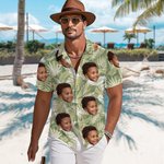 Personalised Tropical Palm 1-2 Face Photos Design Hawaiian Short-Sleeve Shirt Funny Summer Beach Party Birthday Gift for Men