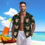 Personalised Tropical Palm 1-2 Face Photos Design Hawaiian Short-Sleeve Shirt Funny Summer Beach Party Birthday Gift for Men