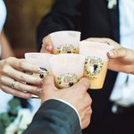 Personalized Cartoon Bride and Groom Wreath Frosted Food-Grade Plastic Cup with Name and Date Set of 10 Wedding Anniversary Gift for Newlyweds