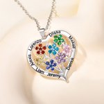 Personalisierte Herzförmige Familie Hakskette mit 1-8 Geburtsstein-Blumen Namen Gravur Geburtstag Jahrestag Muttertag Geschenk für Damen Mama Oma