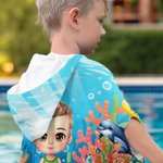 Gepersonaliseerde onderwaterwereld oceaan zeeschildpad dolfijn tekenfilm karakter naam capuchon strandhanddoek strand vakantie favoriet reizen verjaardagscadeau voor kinderen