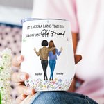 Personalised 2-4 Leopard Besties Back View Floral 12 oz Wine Tumbler with Lid and Names Friendship Birthday Gift for Friends