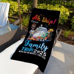 Personalizzato Cartoon Character Cruise Ship Coconut Tree Asciugatura rapida Asciugamano da spiaggia morbido e sovradimensionato con nome e anno Regalo per la festa in spiaggia per amici di famiglia