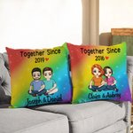 Personalized Together Since Year Cartoon Couple Soft Throw Pillow Cover with Names Home Decor Anniversary Birthday Gift for Couples