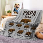 Personalized Forest Daddy Bear Leading Baby Bear Soft Throw Blanket with 1-12 Names Multicolor Home Decor Birthday Father's Day Gift for Dad Grandpa