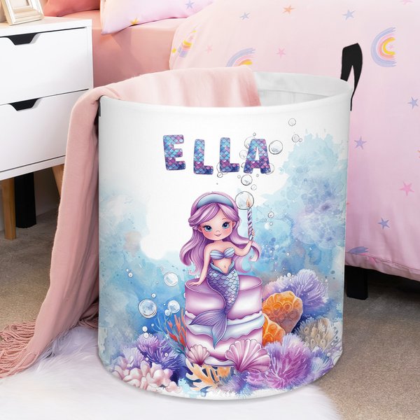 Henkilökohtainen Fantasy Mermaid kokoontaitettava vedenpitävä pyykin säilytys kori nimi ja kahva Housewarming syntymäpäivälahja tytöille lapsille