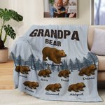 Personalized Forest Daddy Bear Leading Baby Bear Soft Throw Blanket with 1-12 Names Multicolor Home Decor Birthday Father's Day Gift for Dad Grandpa