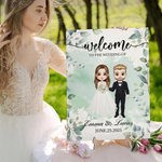 Personalized Cartoon Bride and Groom Wedding Welcome Sign with Names and Date Wedding Gift for Newlyweds Couples