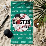 Personalized Cartoon Character Baseball Softball Quick Dry Oversized Soft Beach Towel with Name Travel Vacation Favor Birthday Gift for Sports Lover
