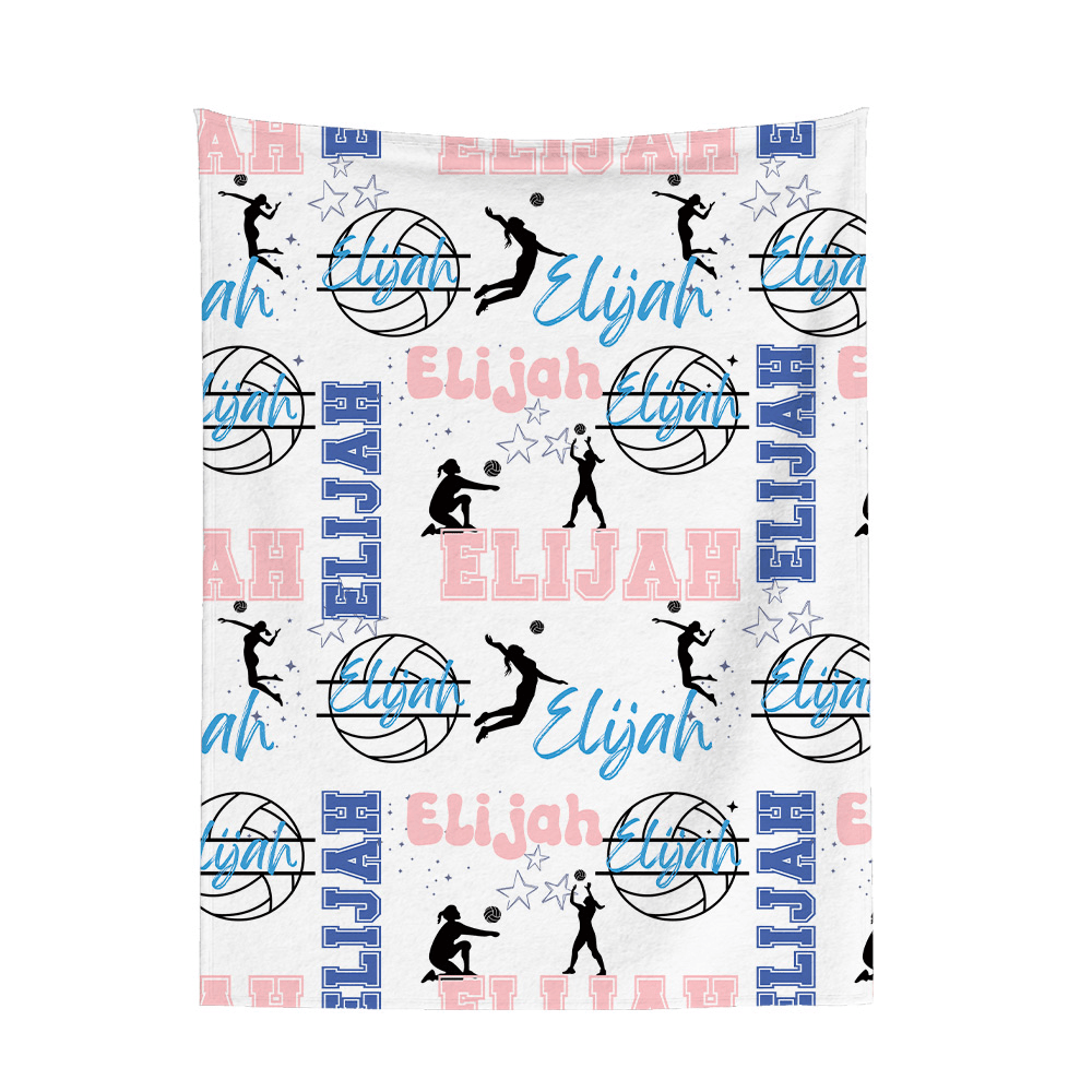 Personalized Volleyball Girl Silhouette Blanket with Names, Soft Sherpa Flannel Sports Throw Blanket, Gift for Volleyball Player/Team