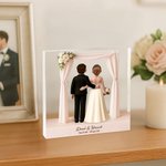 Personalized 3D Cartoon Bride and Groom Acrylic Plaque with Name and Text Wedding Anniversary Valentine's Day Gift for Newlyweds Couples