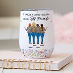 Personalised 2-4 Leopard Besties Back View Floral 12 oz Wine Tumbler with Lid and Names Friendship Birthday Gift for Friends