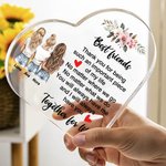 Personalized Floral Bestie Back View Design Heart-Shaped Acrylic Plaque with Name and Text Desk Decor Birthday Gift for Sister Friend