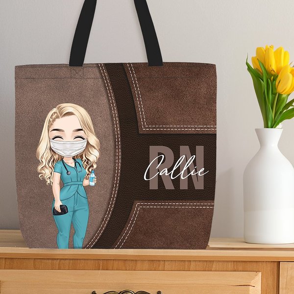 Personalizzato Cartoon Medical Personaggio grande Tote Bag con nome e titolo Regalo di compleanno di gratitudine per il personale medico infermieristico