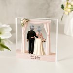Personalized 3D Cartoon Bride and Groom Acrylic Plaque with Name and Text Wedding Anniversary Valentine's Day Gift for Newlyweds Couples