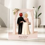 Personalized 3D Cartoon Bride and Groom Acrylic Plaque with Name and Text Wedding Anniversary Valentine's Day Gift for Newlyweds Couples