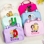 Personalized Multicolor Cartoon Character Insulated Lunch Bag with Name and Initial Back to School Work Picnic Gift for Kids Family