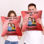 Personalized Together Since Year Cartoon Couple Soft Throw Pillow Cover with Names Home Decor Anniversary Birthday Gift for Couples