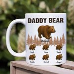 Personalized Forest Daddy Bear Leading Kid Bear 11 oz Ceramic Coffee Mug with 1-12 Names Birthday Father's Day Gift for Dad Grandpa