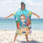 Gepersonaliseerde onderwaterwereld oceaan zeeschildpad dolfijn tekenfilm karakter naam capuchon strandhanddoek strand vakantie favoriet reizen verjaardagscadeau voor kinderen