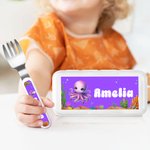 Tenedor Cuchara Cuchillo 3 Piezas Juego de Cubiertos Personalizado con Estuche Regalo de Cumpleaños Vuelta al Cole para Niños