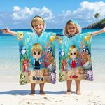 Gepersonaliseerde onderwaterwereld oceaan zeeschildpad dolfijn tekenfilm karakter naam capuchon strandhanddoek strand vakantie favoriet reizen verjaardagscadeau voor kinderen