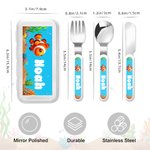 Tenedor Cuchara Cuchillo 3 Piezas Juego de Cubiertos Personalizado con Estuche Regalo de Cumpleaños Vuelta al Cole para Niños