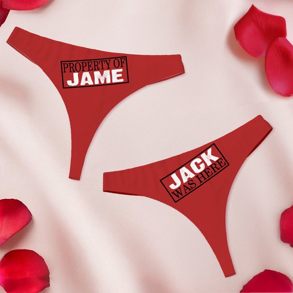 Personalized Heart Sealed with A Kiss Red Sexy Thong Brief with Name Safe and Breathable Honeymoon Travel Valentine's Day Gift for Wife Girlfriend