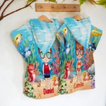 Gepersonaliseerde onderwaterwereld oceaan zeeschildpad dolfijn tekenfilm karakter naam capuchon strandhanddoek strand vakantie favoriet reizen verjaardagscadeau voor kinderen