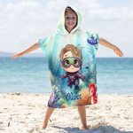 Toalla de playa con capucha para niños, de secado rápido y suave, personalizada con el nombre de un personaje de buceo de dibujos animados del mundo submarino, para niños y niñas, como regalo de cumpl