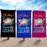 Personalizzato Cartoon Character Cruise Ship Coconut Tree Asciugatura rapida Asciugamano da spiaggia morbido e sovradimensionato con nome e anno Regalo per la festa in spiaggia per amici di famiglia