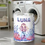 Henkilökohtainen Fantasy Mermaid kokoontaitettava vedenpitävä pyykin säilytys kori nimi ja kahva Housewarming syntymäpäivälahja tytöille lapsille