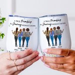 Personalised 2-4 Leopard Besties Back View Floral 12 oz Wine Tumbler with Lid and Names Friendship Birthday Gift for Friends