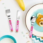 Tenedor Cuchara Cuchillo 3 Piezas Juego de Cubiertos Personalizado con Estuche Regalo de Cumpleaños Vuelta al Cole para Niños