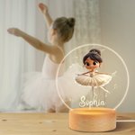 Gepersonaliseerd 3D Cartoon Ballet Meisje LED Nachtlampje met Houten Voet en Naam Kamerdecoratie Wedstrijdprijs Verjaardagscadeau voor Ballerina's