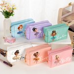 Personalizzato Carino 3D Cartoon Ballet Girl PU Leather Makeup Bag Pouch con nome Accessori da viaggio Concorso Regalo di compleanno per le donne Ragazze Ballerine