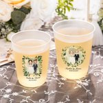 Personalized Cartoon Bride and Groom Wreath Frosted Food-Grade Plastic Cup with Name and Date Set of 10 Wedding Anniversary Gift for Newlyweds