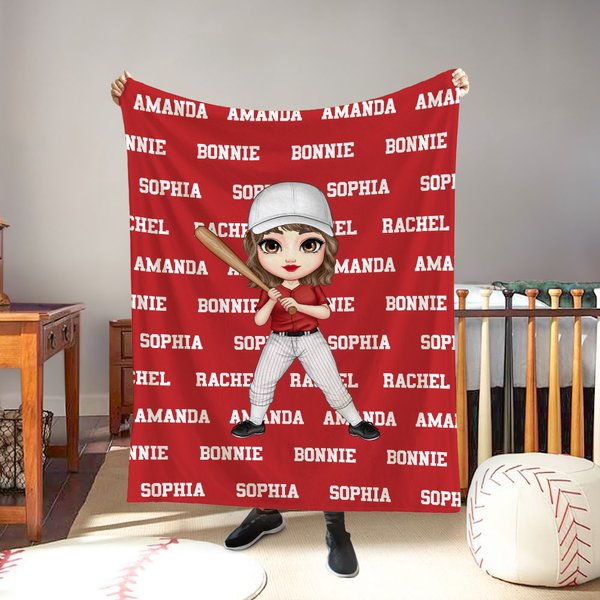 Personalized Multicolor Tennis Cricket Ball Cartoon Character Soft Throw Blanket with 1-11 Names Home Decor Birthday Gift for Sports Lovers