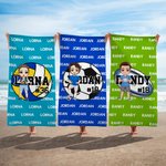 Personlig sportboll tecknad karaktär snabbtorkande överdimensionerad strandhandduk med namn resor semester väsentligheter födelsedagspresent för sportälskare