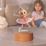 Gepersonaliseerd 3D Cartoon Ballet Meisje LED Nachtlampje met Houten Voet en Naam Kamerdecoratie Wedstrijdprijs Verjaardagscadeau voor Ballerina's