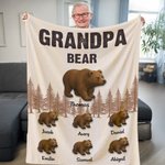 Personalized Forest Daddy Bear Leading Baby Bear Soft Throw Blanket with 1-12 Names Multicolor Home Decor Birthday Father's Day Gift for Dad Grandpa