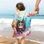 Toalla de playa con capucha para niños, de secado rápido y suave, personalizada con el nombre de un personaje de buceo de dibujos animados del mundo submarino, para niños y niñas, como regalo de cumpl